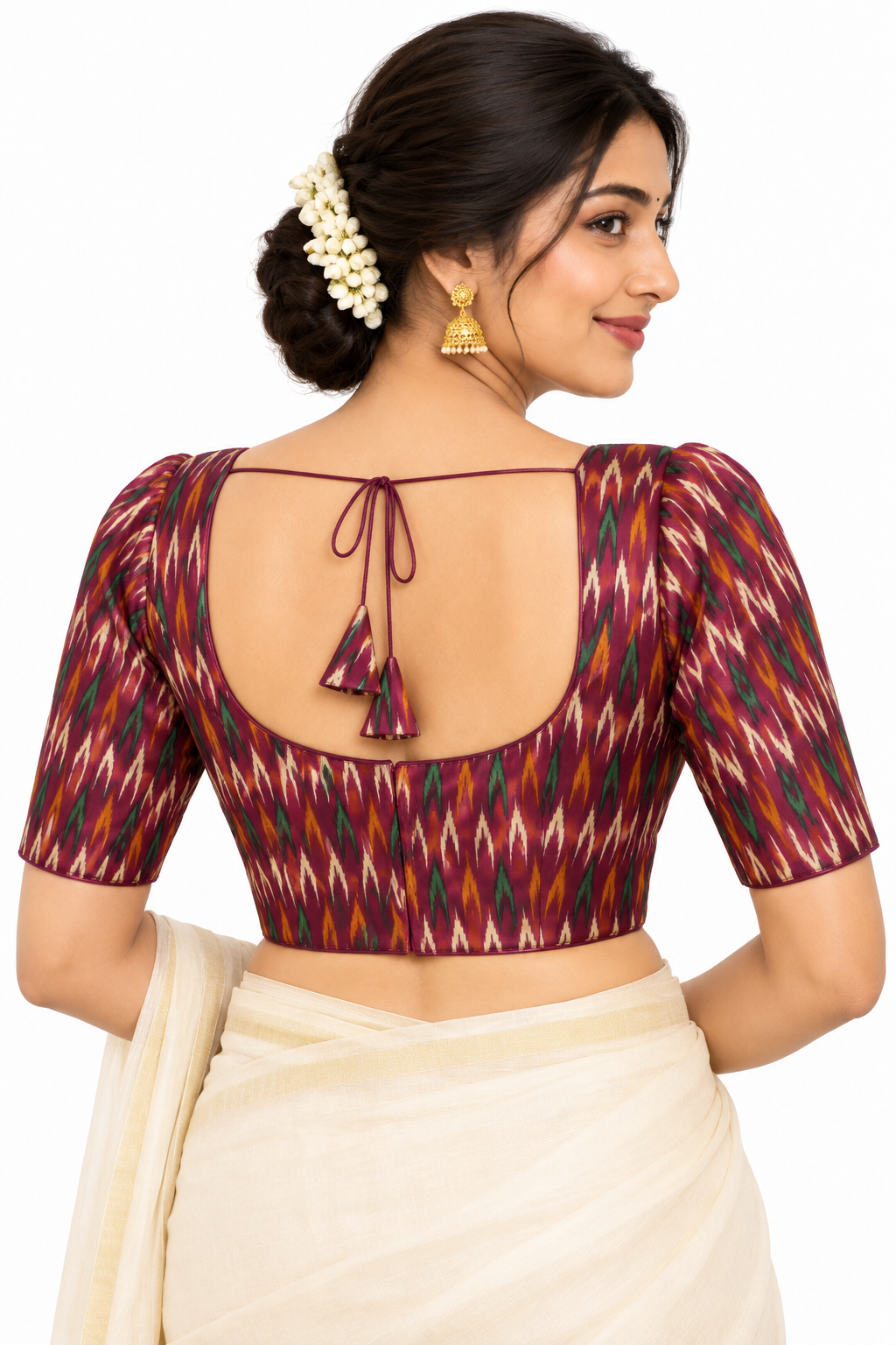 Women's Prints Cotton Blend Saree Blouse with Round Neck, Elbow Sleeve and Regular Fit | Ready-to-Wear Saree Blouse for Daily Wear & Festive Wear - 144A