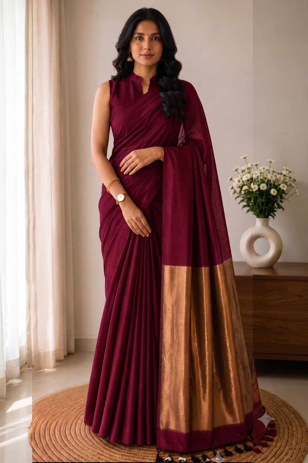 Women's Solid Cotton Blend Khadi Saree | Lightweight Ethnic Wear Saree for Daily Wear & Casual Outings - THAN
