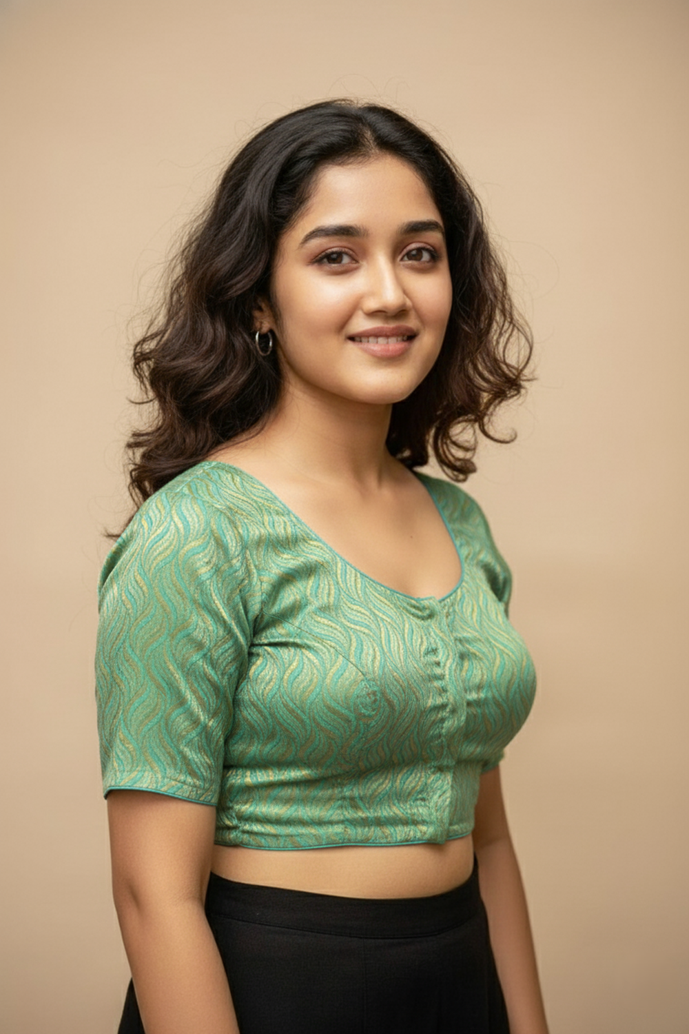 Women's Blouse Art Silk Padded Front Open Round Neck Princess Cut Elbow Sleeve Saree Blouse with Round Back - Pista Green - 4189