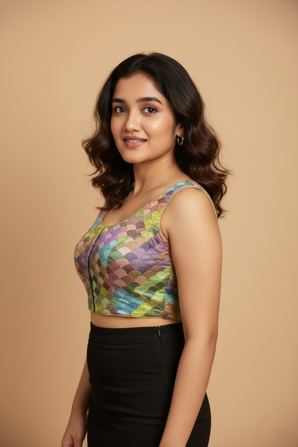 Women's Blouse Silk Blend Multicolour Embroidered Padded Front Open Princess Cut Sleeveless Saree Blouse with Attachable Sleeves - Mehandi - 4030