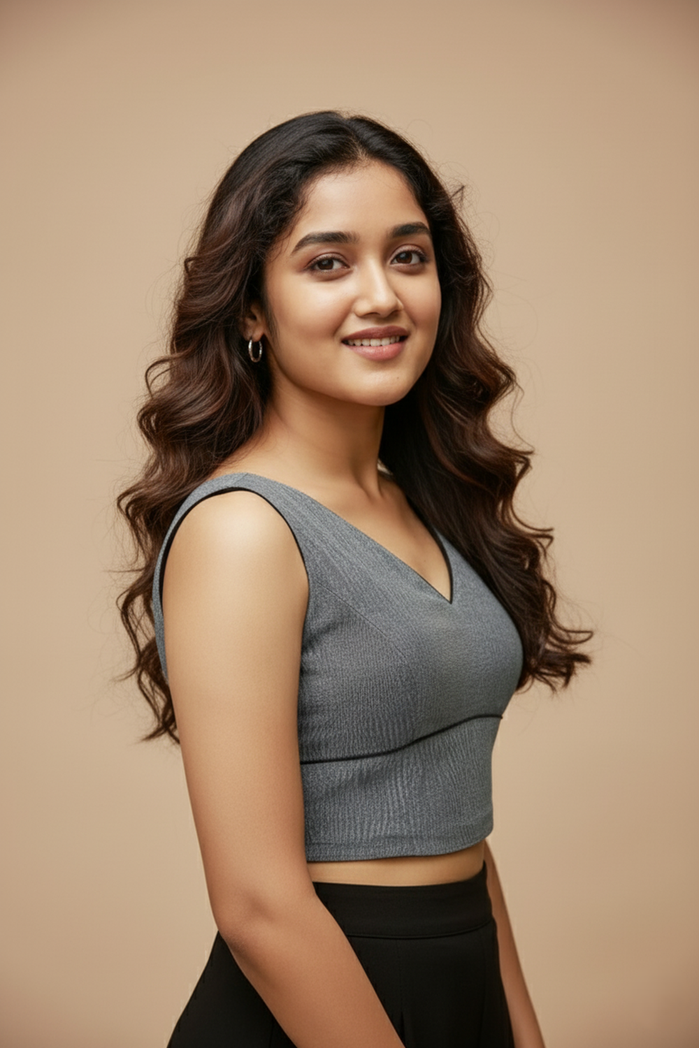 Women's Blouse Silk Blend Organza Padded Back Open V Neck Princess Cut Sleeveless Saree Blouse with Attachable Sleeves - Black - 1638