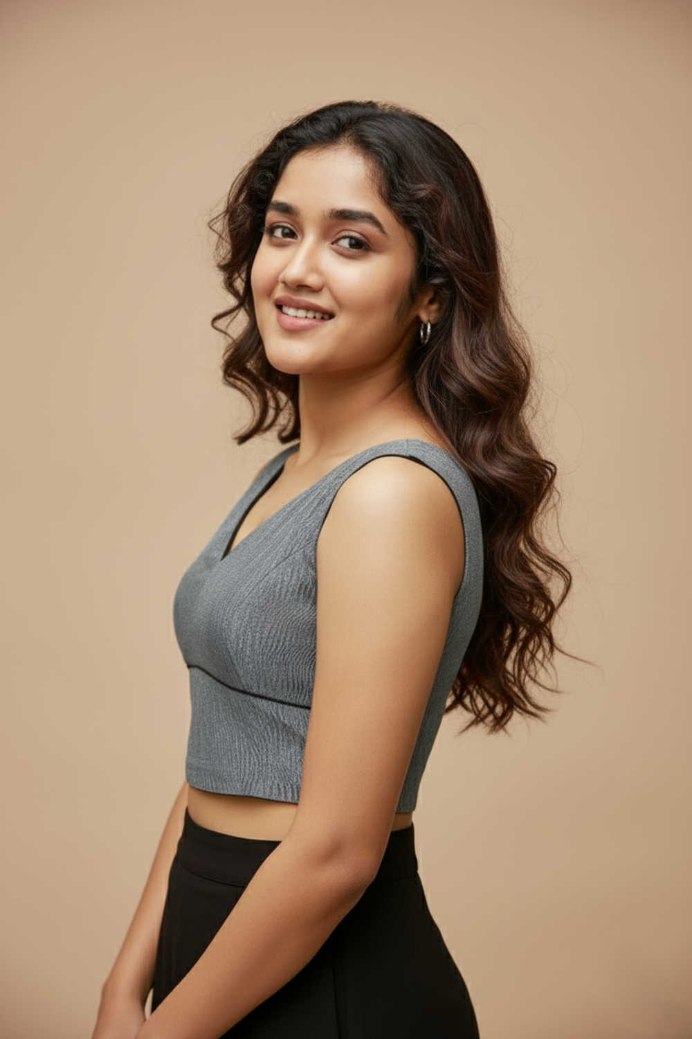 Women's Blouse Silk Blend Organza Padded Back Open V Neck Princess Cut Sleeveless Saree Blouse with Attachable Sleeves - Black - 1638