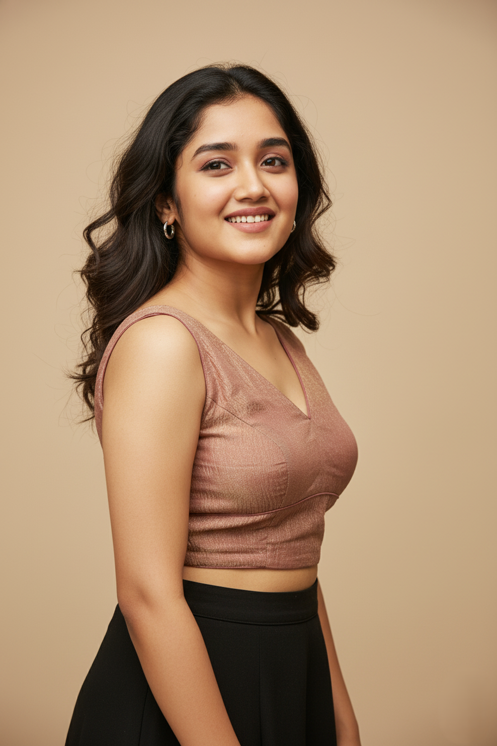 Women's Blouse Silk Blend Organza Padded Back Open V Neck Princess Cut Sleeveless Saree Blouse with Attachable Sleeves - Pink - 1638