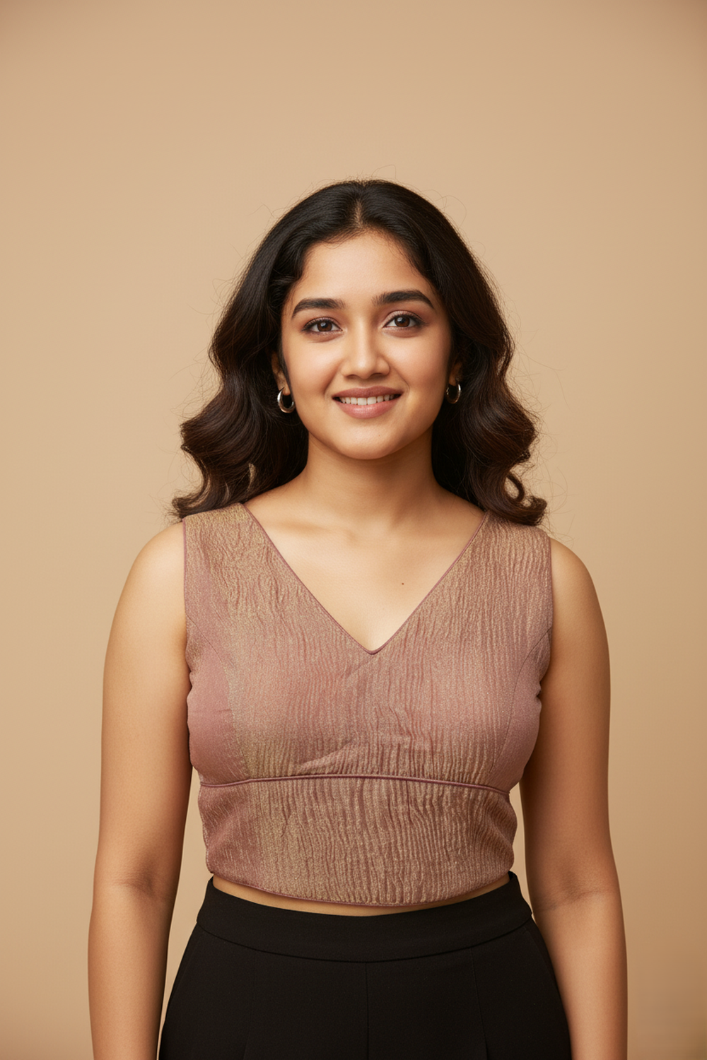 Women's Blouse Silk Blend Organza Padded Back Open V Neck Princess Cut Sleeveless Saree Blouse with Attachable Sleeves - Pink - 1638