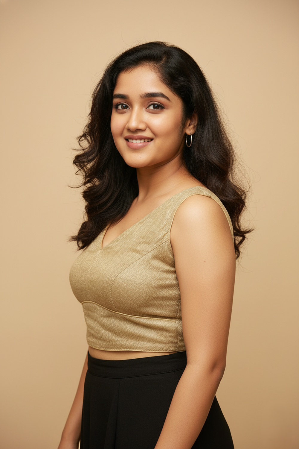 Women's Blouse Silk Blend Organza Padded Back Open V Neck Princess Cut Sleeveless Saree Blouse with Attachable Sleeves - Gold - 1638