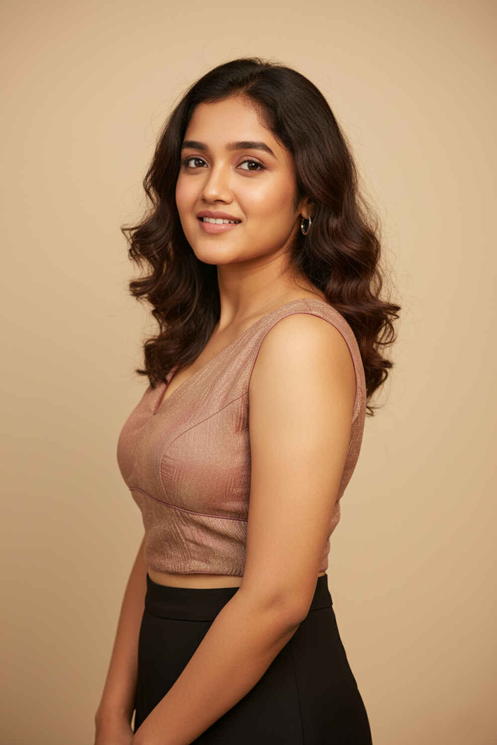 Women's Blouse Silk Blend Organza Padded Back Open V Neck Princess Cut Sleeveless Saree Blouse with Attachable Sleeves - Pink - 1638