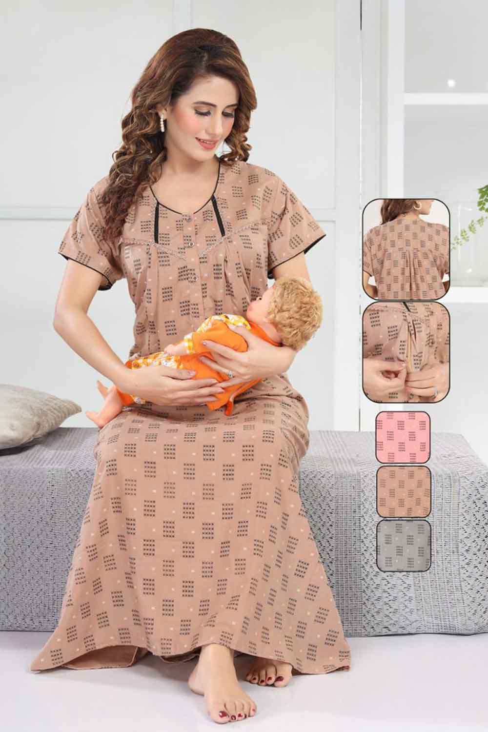 Women’s Feeding Nighty | Front Open Maternity Nightdress, Relax Fit - 2820