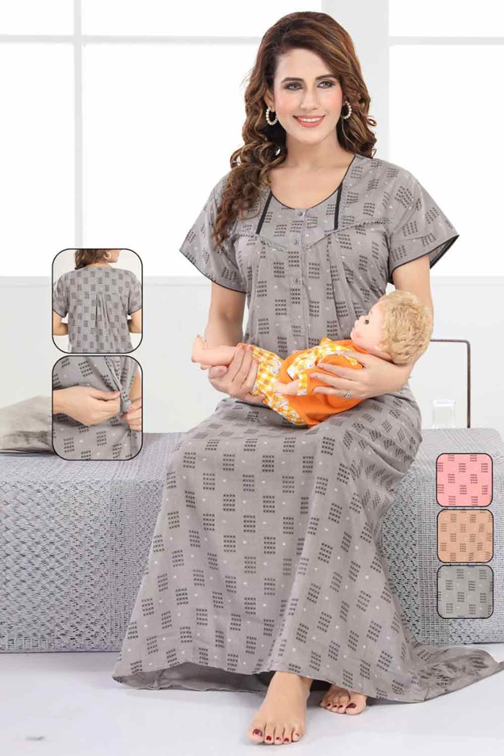 Women’s Feeding Nighty | Front Open Maternity Nightdress, Relax Fit - 2820