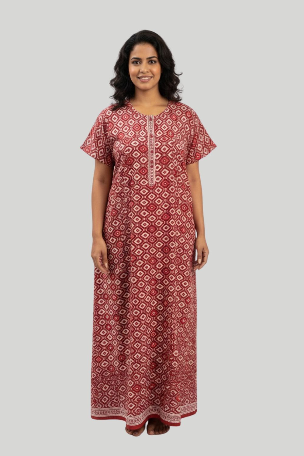 Women's Nighty Cotton Blend Full Length Printed Night Dress Comfortable Sleepwear for Women - 521B