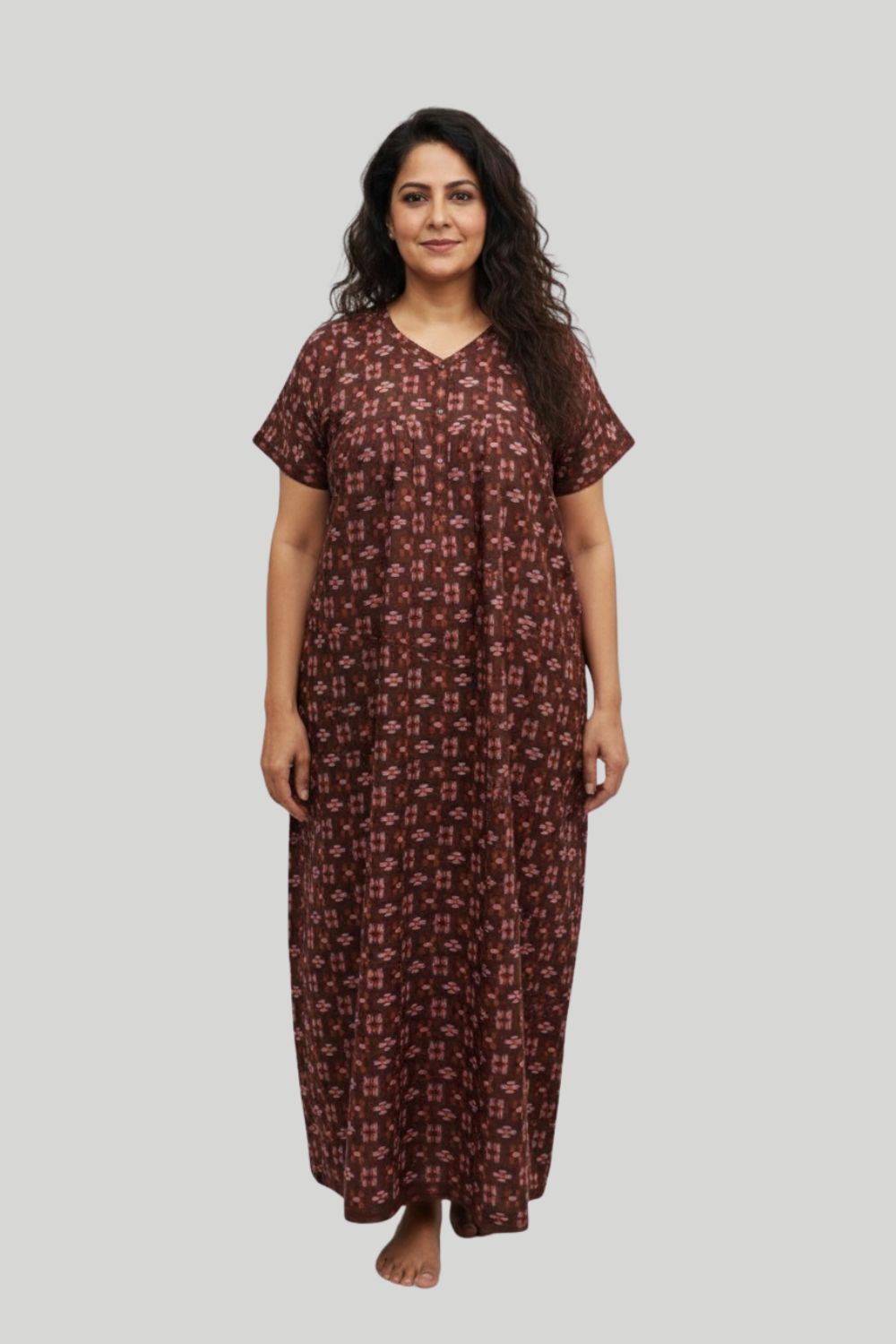 Women's Nighty Cotton Blend Full Length Printed Night Dress Comfortable Sleepwear for Women - 521C