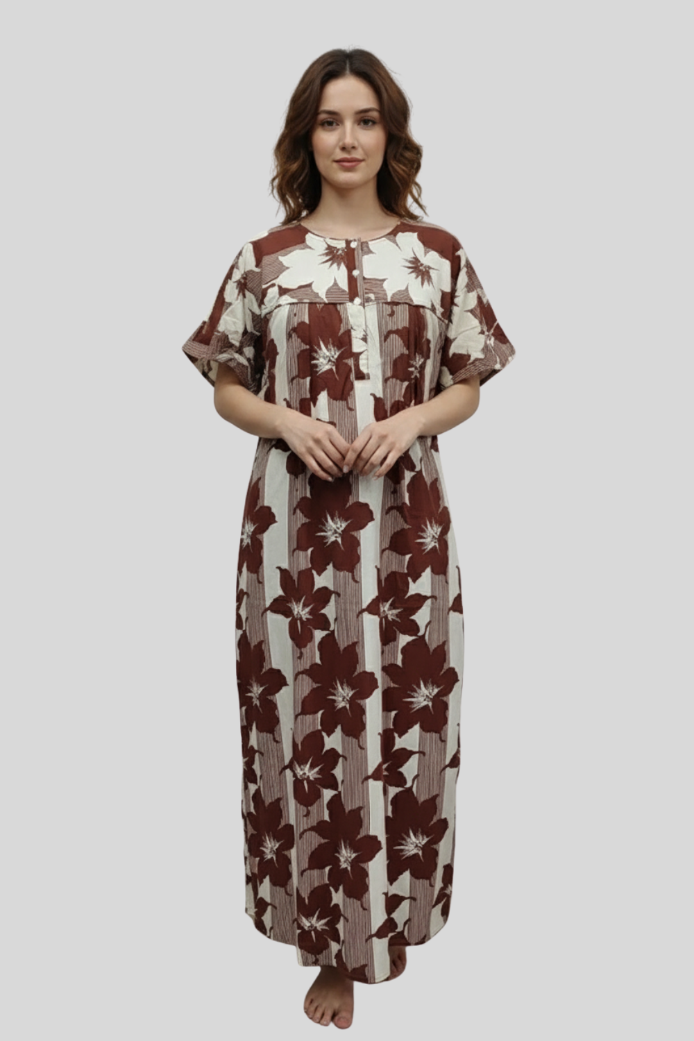 Women's Nighty Cotton Blend Full Length Printed Night Dress Comfortable Sleepwear for Women - 522B