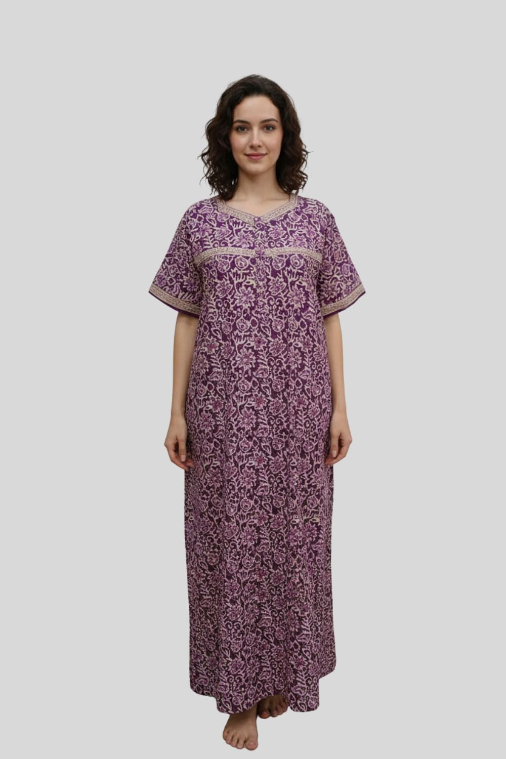 Women's Nighty Cotton Blend Full Length Printed Night Dress Comfortable Sleepwear for Women - 524A