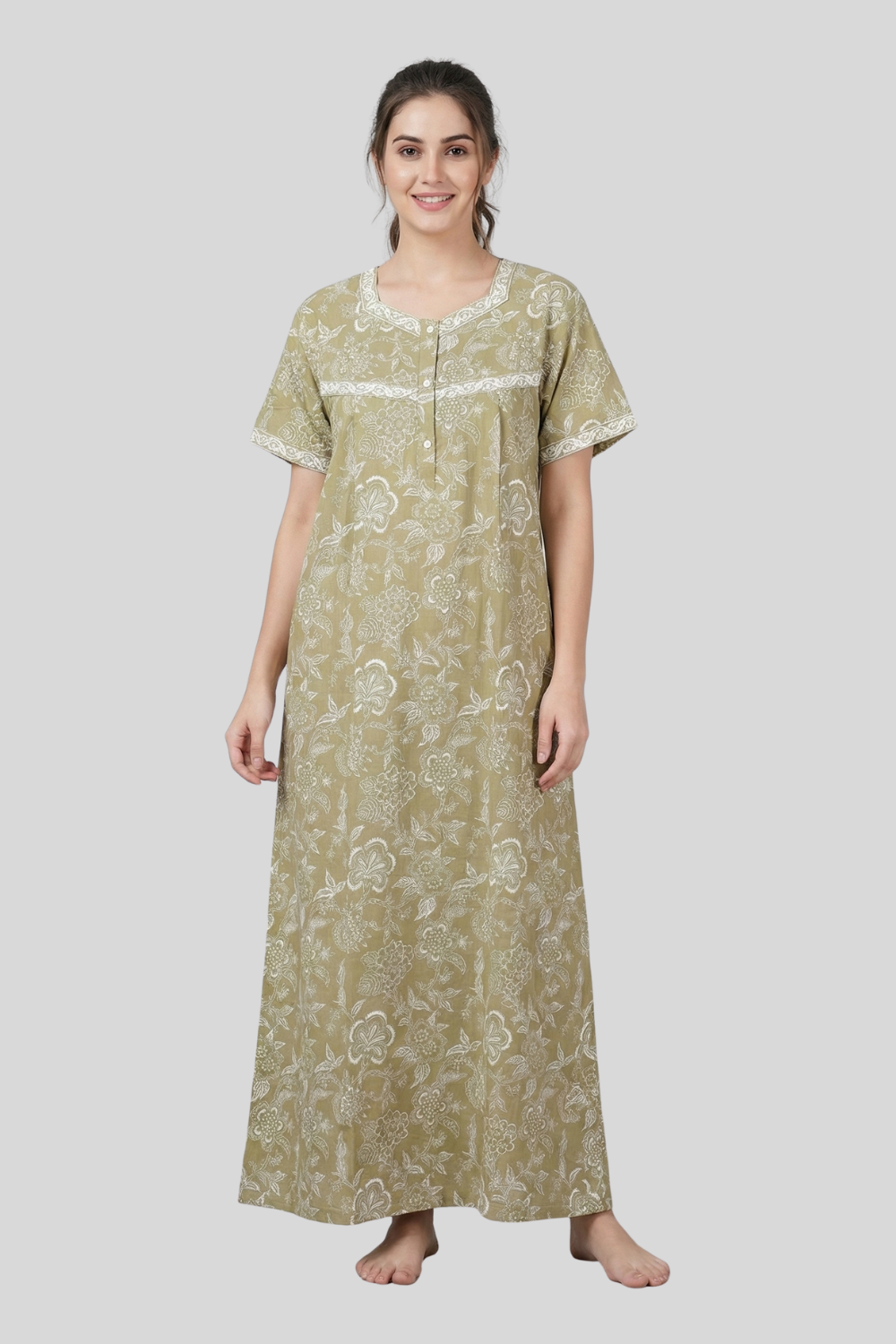 Women's Nighty Cotton Blend Full Length Printed Night Dress Comfortable Sleepwear for Women - 524D