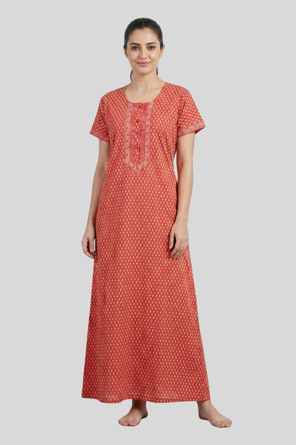 Women's Nighty Cotton Blend Full Length Printed Night Dress Comfortable Sleepwear for Women - 541C