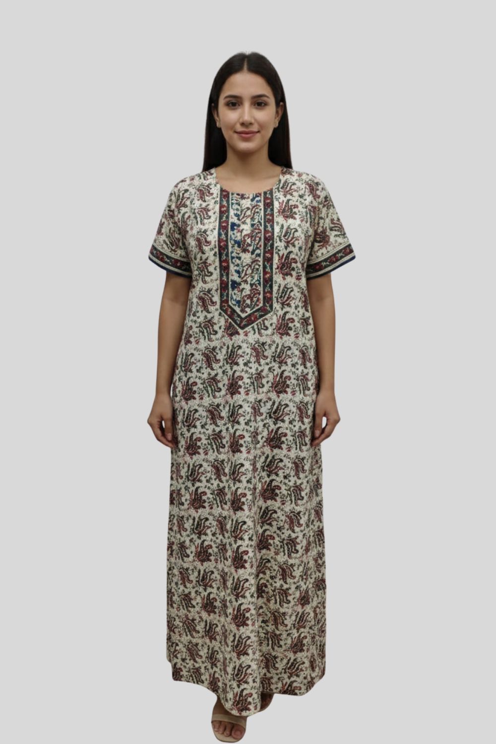 Women's Nighty Cotton Blend Full Length Printed Night Dress Comfortable Sleepwear for Women - 541D
