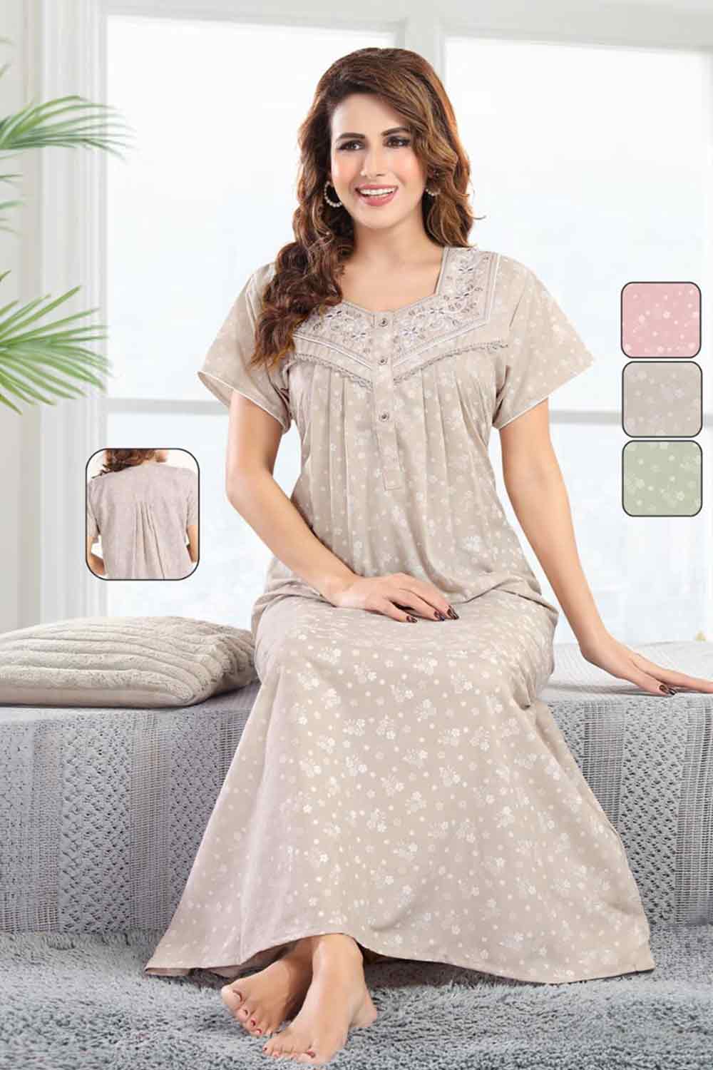 Women’s Printed Poly Viscose Pastel Shades Nighty | Relax Fit Full Length Nightdress - 2810
