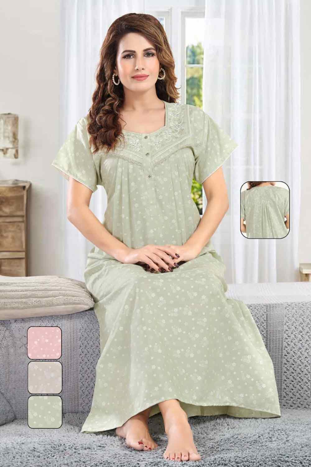Women’s Printed Poly Viscose Pastel Shades Nighty | Relax Fit Full Length Nightdress - 2810