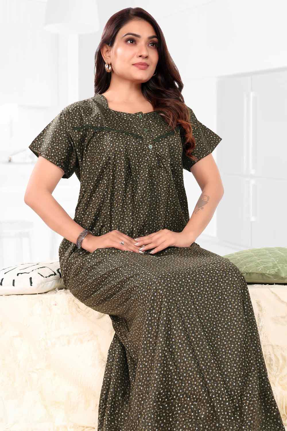 Women’s Printed Poly Viscose Nighty | Relax Fit Full Length Nightdress - 3374