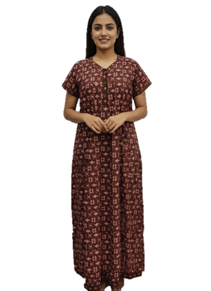 Women's Nighty Cotton Blend Full Length Printed Night Dress Comfortable Sleepwear for Women - Maroon - 521C