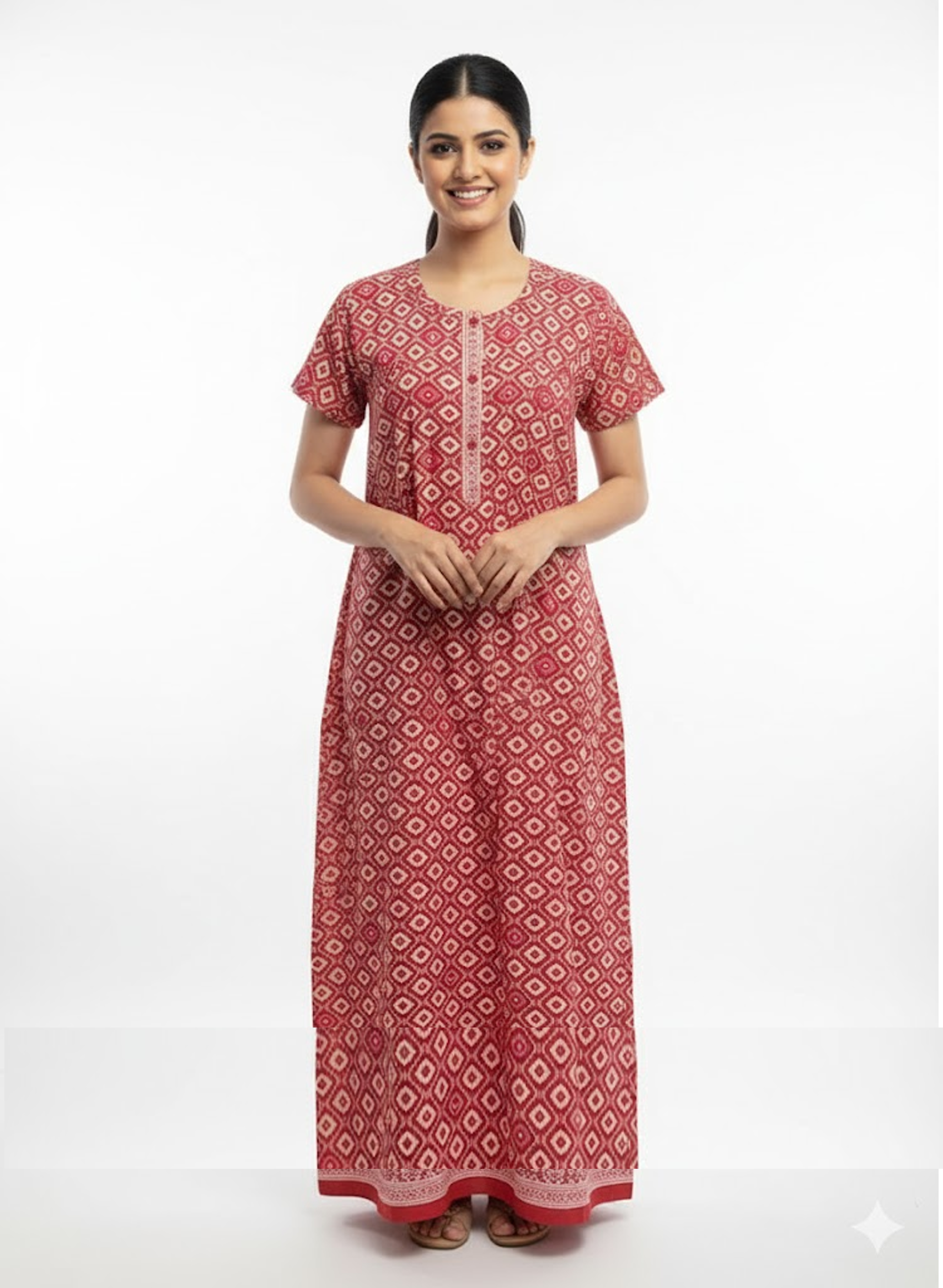 Women's Nighty Cotton Blend Full Length Printed Night Dress Comfortable Sleepwear for Women - Pink - 521B