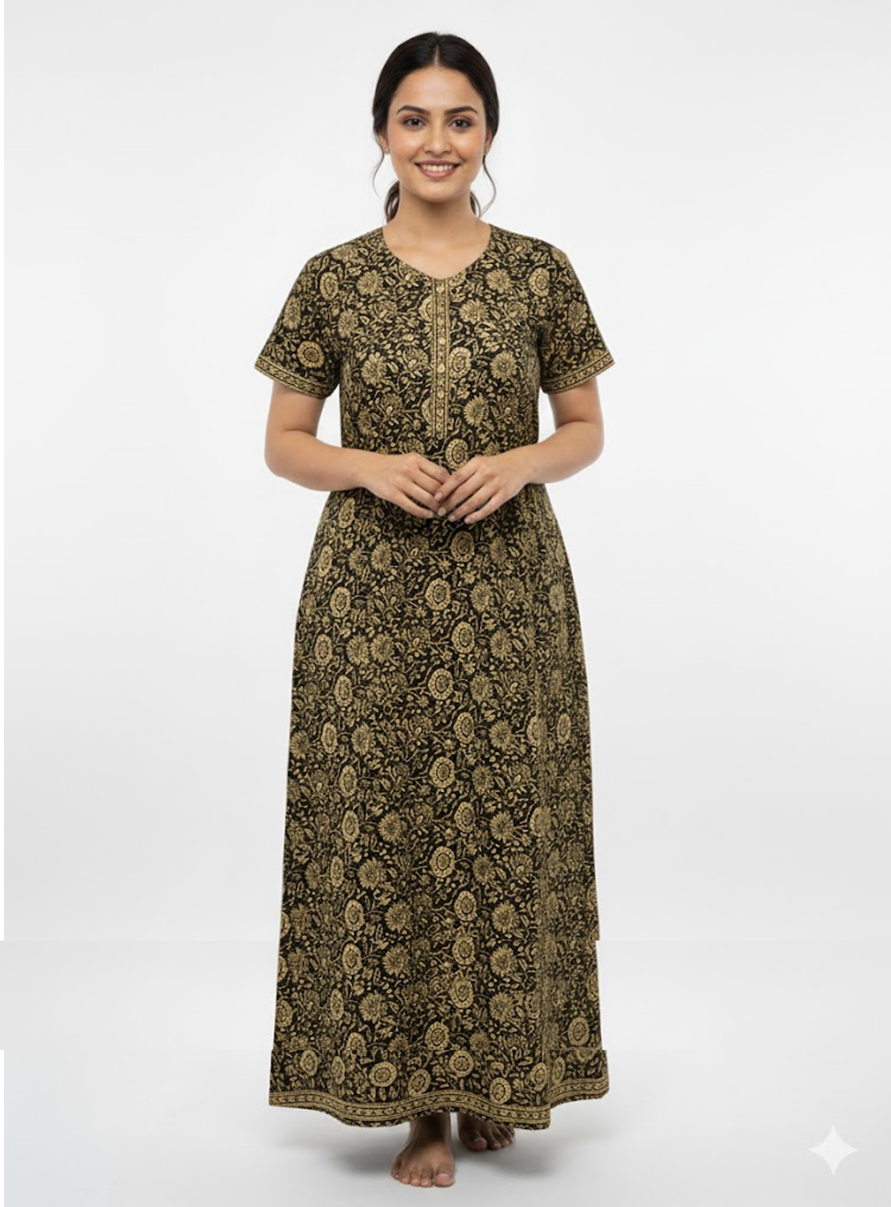 Women's Nighty Cotton Blend Full Length Printed Night Dress Comfortable Sleepwear for Women - Skin - 524B
