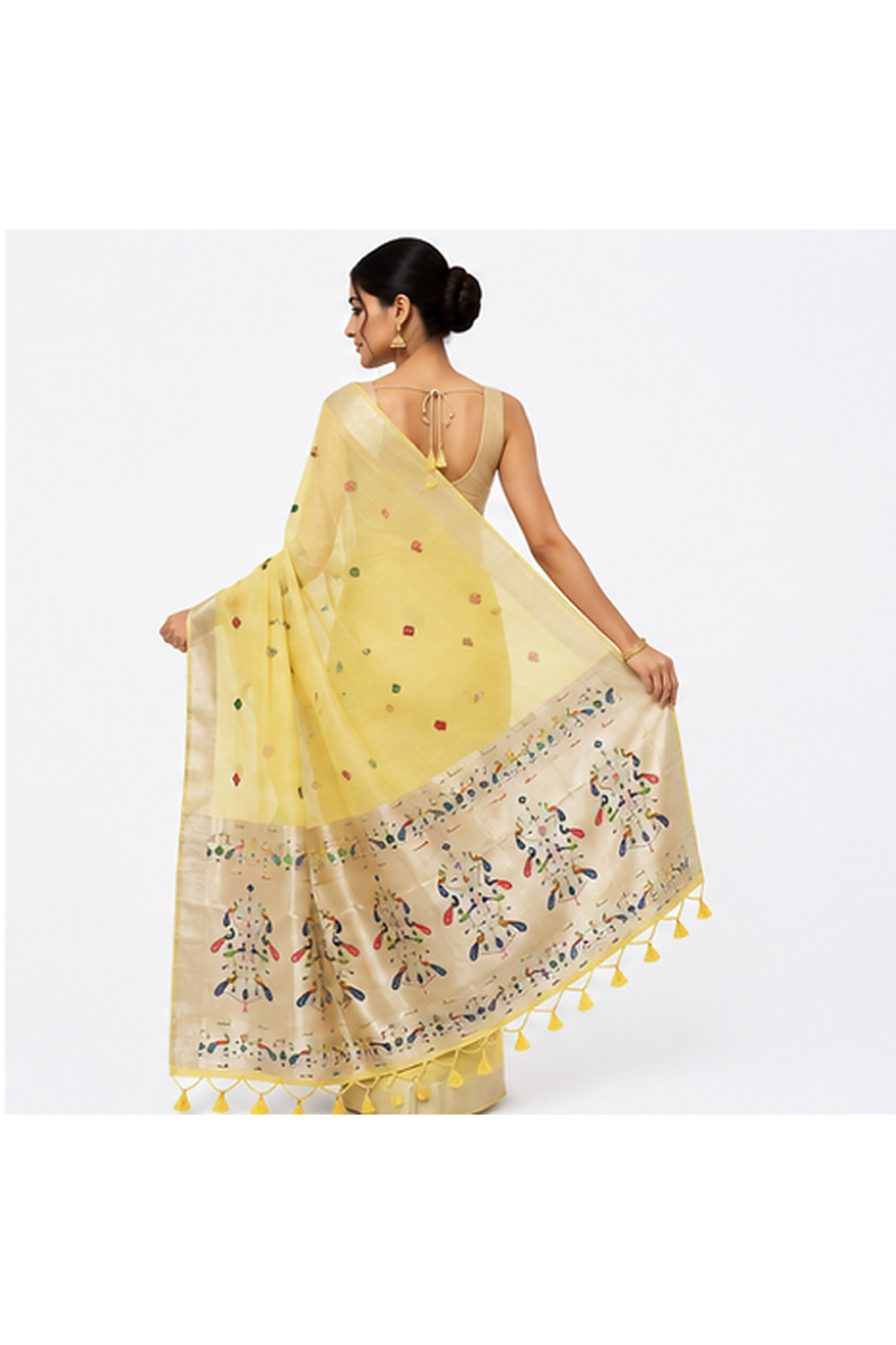 Women's Jacquard Linen Saree | Lightweight Ethnic Wear Saree for Office Wear, Daily Wear, Festive Wear, Pooja Wear, Family Gatherings - AK33