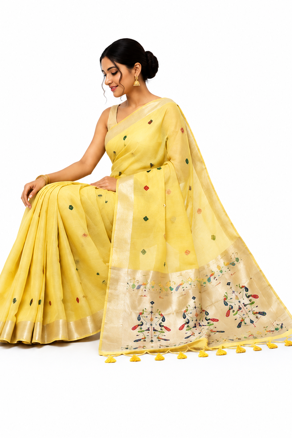 Women's Jacquard Linen Saree | Lightweight Ethnic Wear Saree for Office Wear, Daily Wear, Festive Wear, Pooja Wear, Family Gatherings - AK33