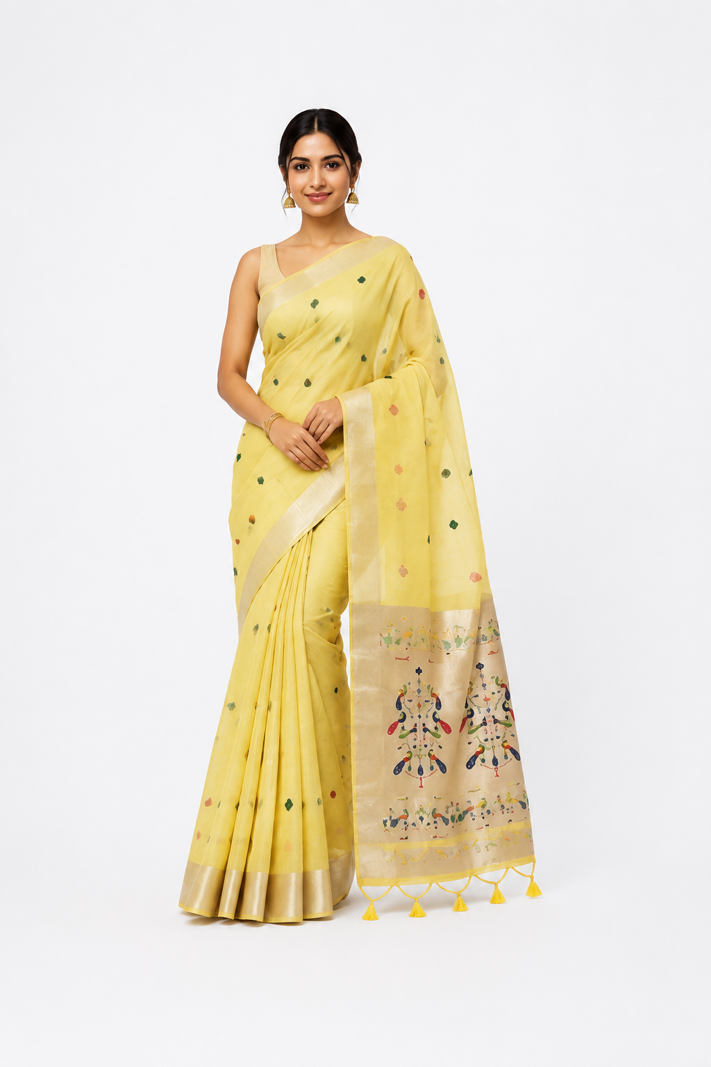 Women's Jacquard Linen Saree | Lightweight Ethnic Wear Saree for Office Wear, Daily Wear, Festive Wear, Pooja Wear, Family Gatherings - AK33