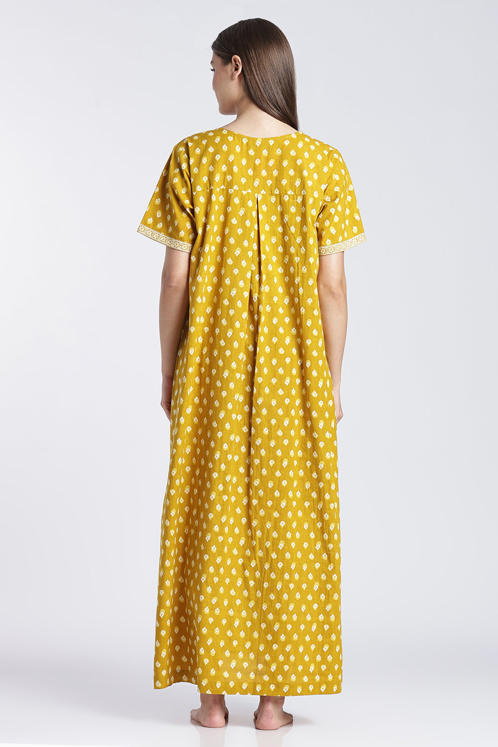 Naidu Hall Women’s Printed Cotton Angarakha Nighty | V-Neck Wrap Style Night Dress with Tie-Up | Short Sleeve Daily Wear, Sleepwear & Loungewear
 - NB51