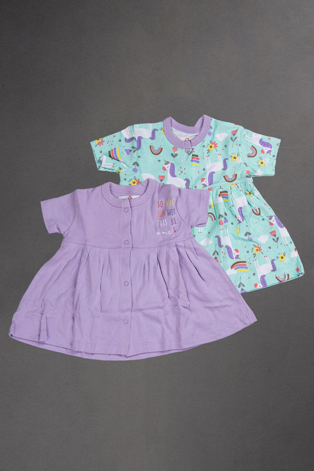 Oh Baby Cotton Interlock Knit Animal Print Frock Pack Of - 2 - Lilac & Assorted - R205