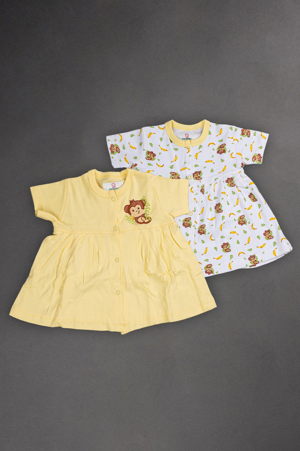 Oh Baby Cotton Interlock Knit Animal Print Frock Pack Of - 2 - Yellow & Assorted - R203