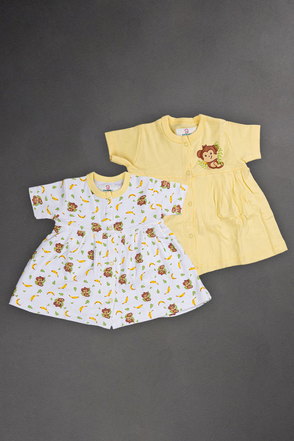 Oh Baby Cotton Interlock Knit Animal Print Frock Pack Of - 2 - Yellow & Assorted - R203