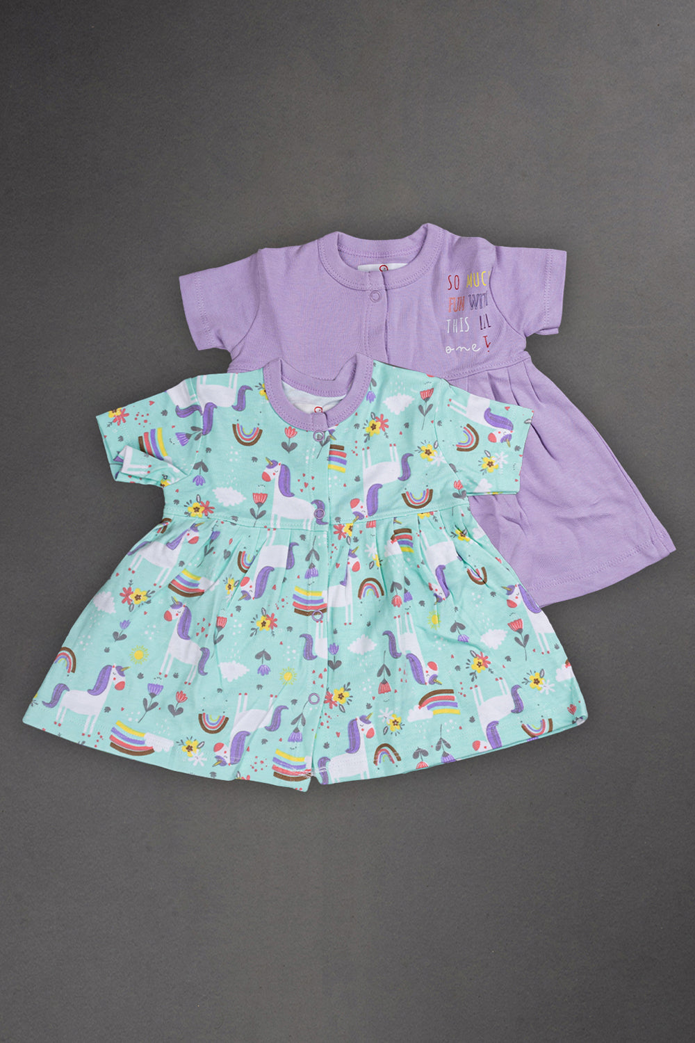 Oh Baby Cotton Interlock Knit Animal Print Frock Pack Of - 2 - Lilac & Assorted - R205