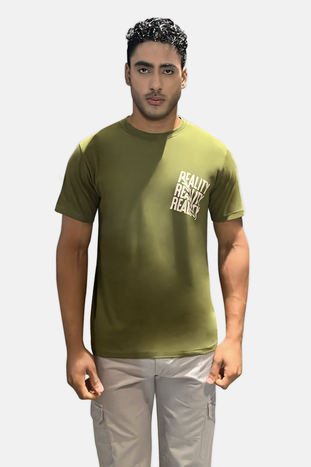 Enhance  Men's Cotton T-Shirt with Front Typography Pocket Print – Round Neck Half Sleeve Everyday Wear  - Green - T103