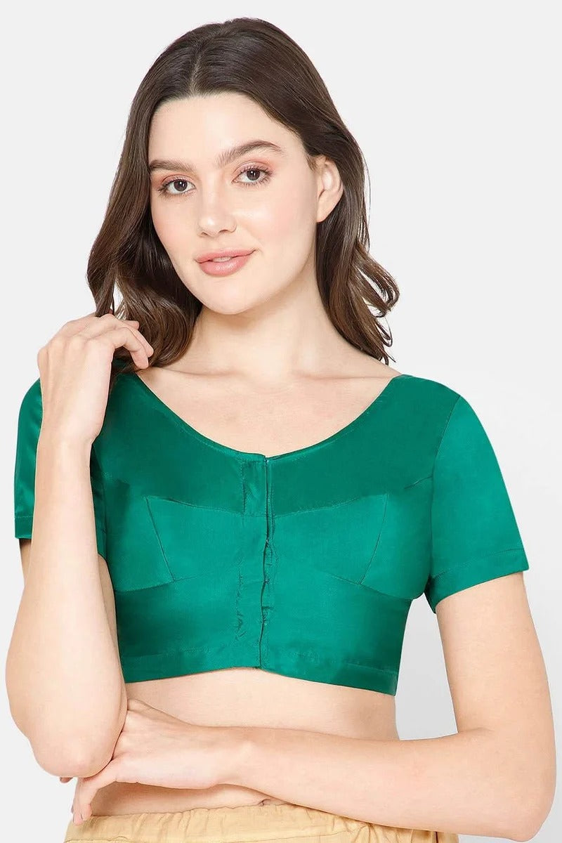 Naidu Hall Round neck Silk Cotton short sleeve blouse - Dark green - Flat Rs. 80