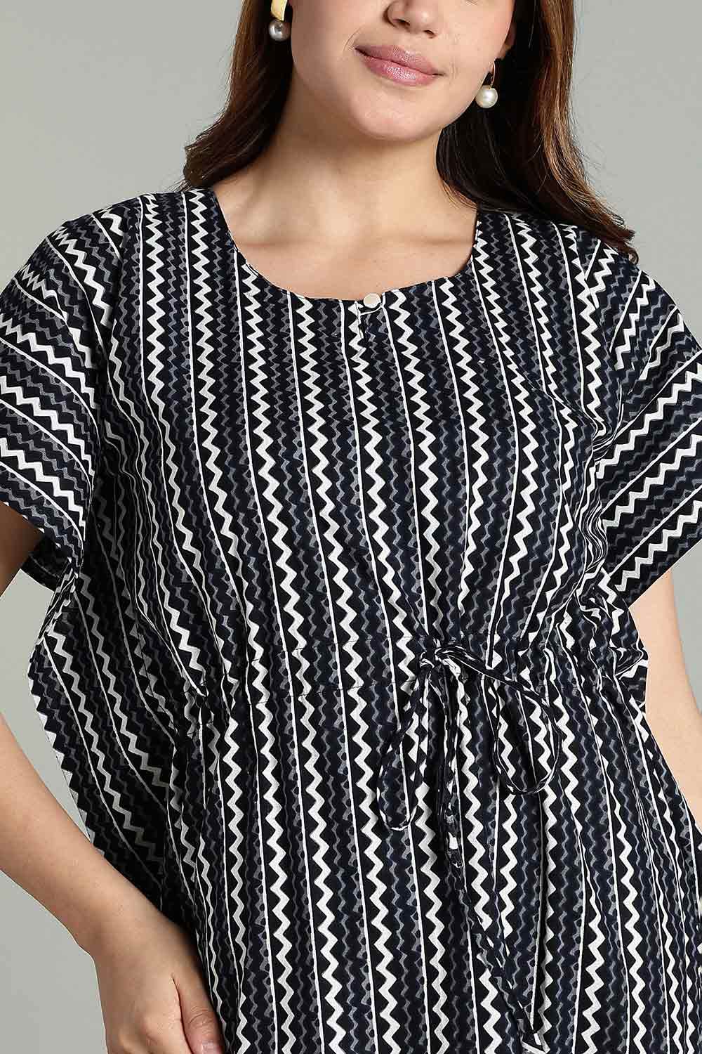 Naidu Hall Women’s Full-Length Kaftan Nighty – V-Slit Keyhole Neck, Elastic Waist & Short Sleeves - Black - NA29 - Naidu Hall Family Store