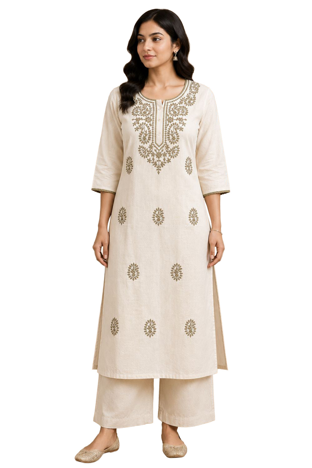 Women's Cotton Blend Embroidered Kurti | Round Neck 3/4 Sleeve Below Knee Kurti for Women | Regular Fit Ethnic Daily Wear Kurta - JS51