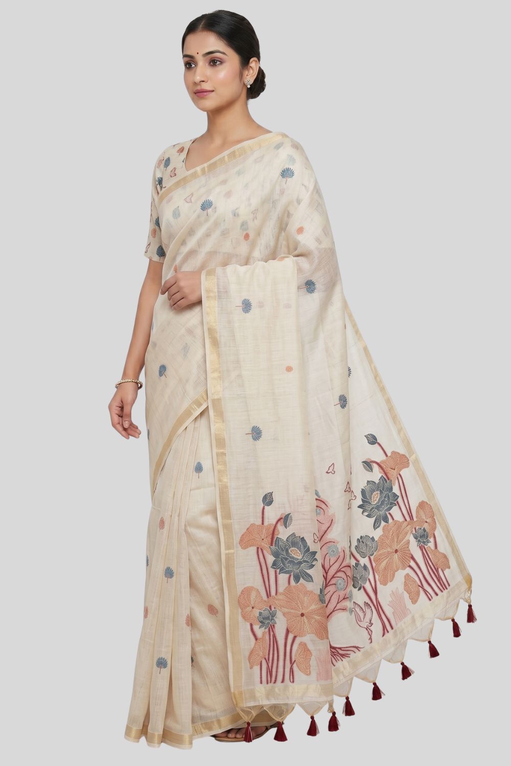 Women’s Tussar Silk Blend Saree with Blouse – Maroon Printed Saree for Women | Festive & Traditional Ethnic Wear - WS14