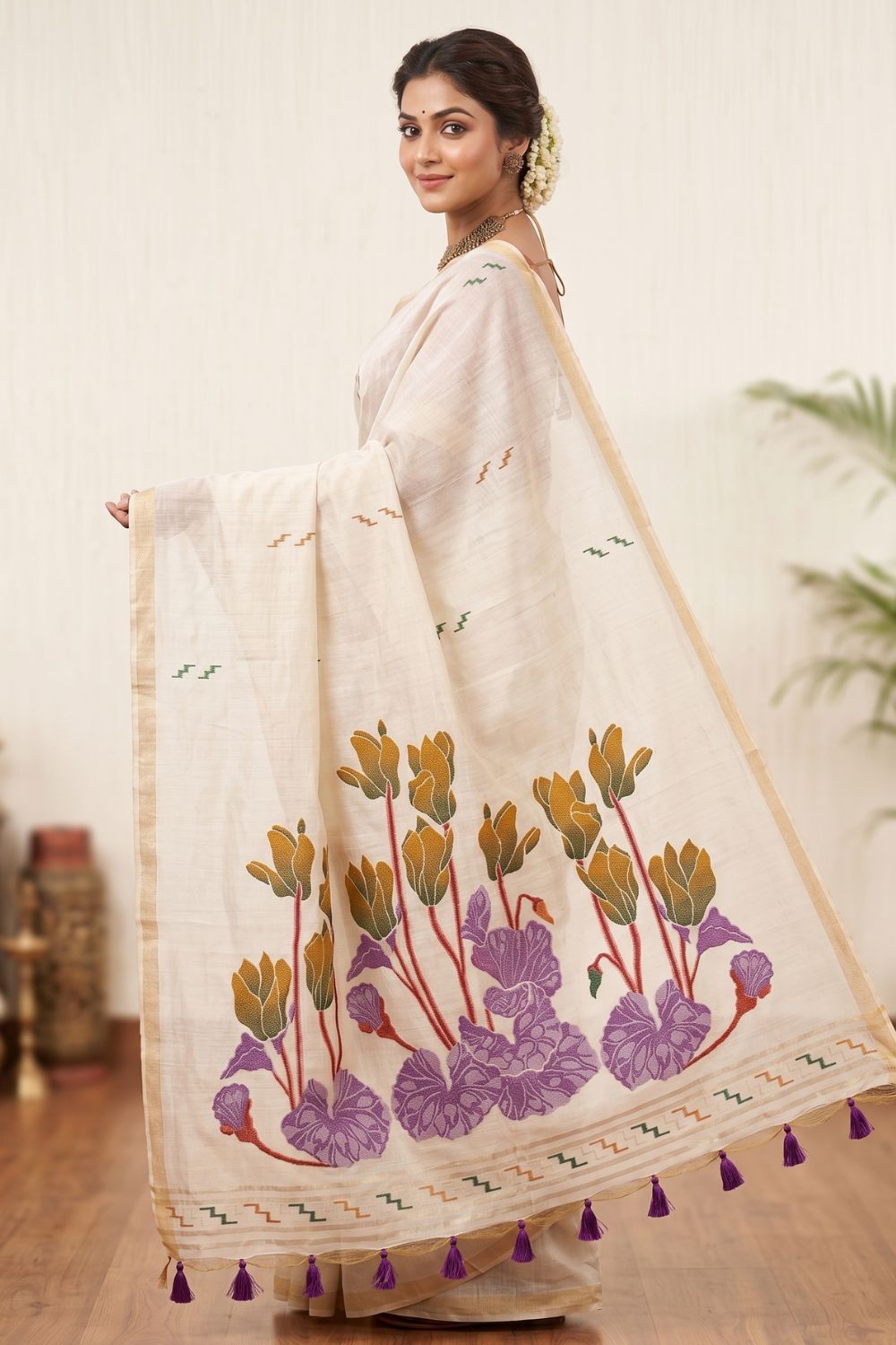 Women’s Tussar Silk Blend Saree with Blouse – Purple Printed Saree for Women | Festive & Traditional Ethnic Wear - WS15