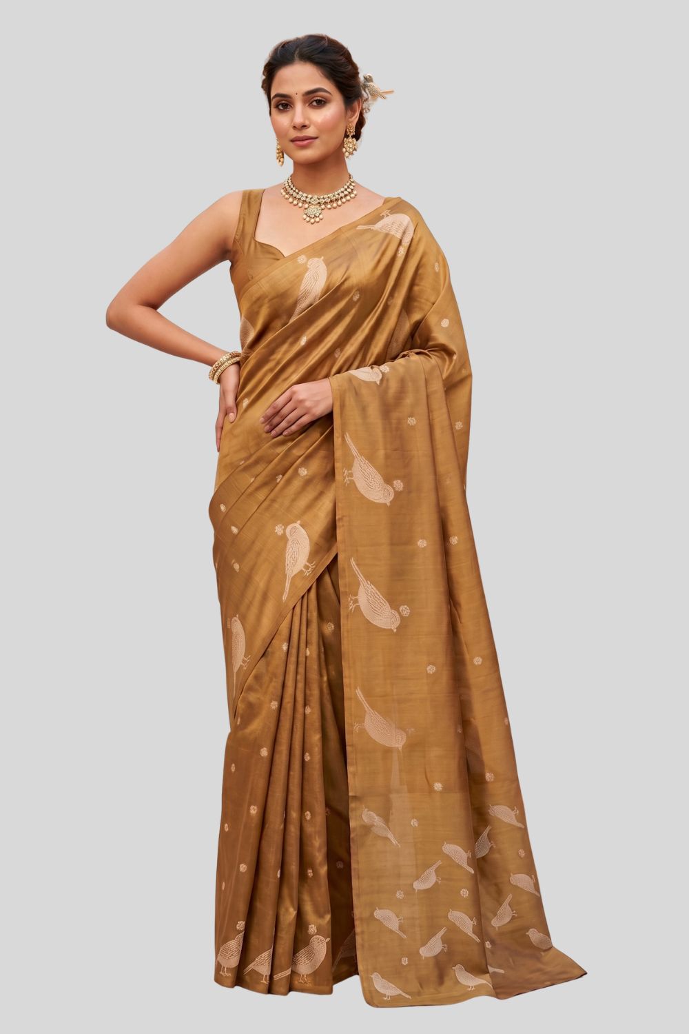 Women’s Art Silk Tissue Saree with Blouse – Bronze Printed Saree for Women | Festive & Traditional Ethnic Wear - WS11