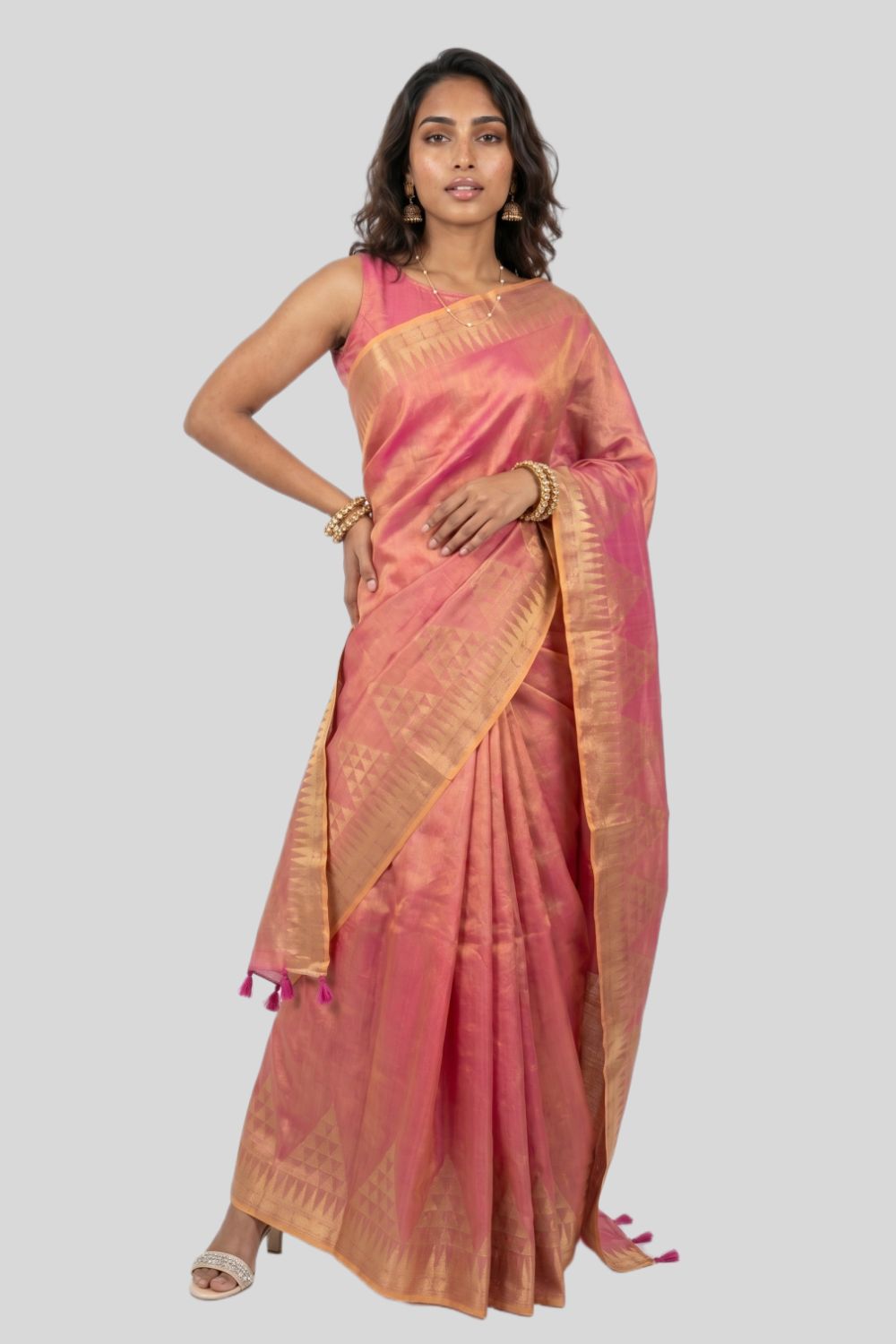 Women’s Art Silk Saree with Blouse – Pink Printed Tissue Saree for Women | Festive & Traditional Ethnic Wear - WS12