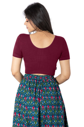 Naiduhall Knitted Blouse With Round Neck Princess Cut Short Sleeve - Maroon Size   32 Color Maroon