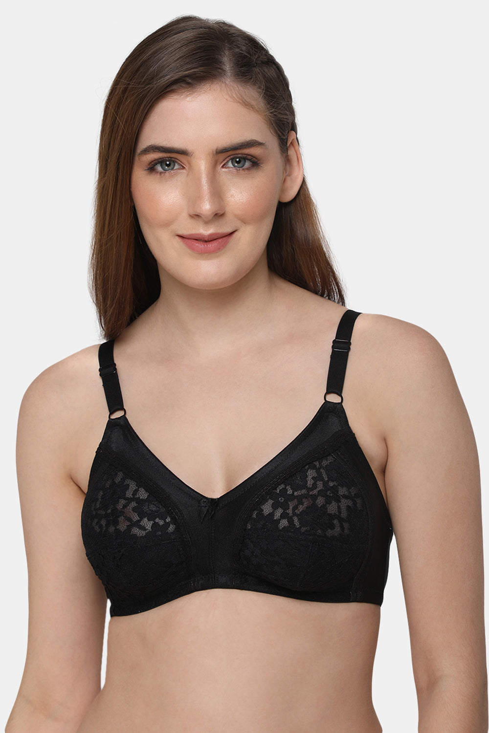 Buy Padded Non-Wired Full Coverage Bridal Bra in Black - Lace