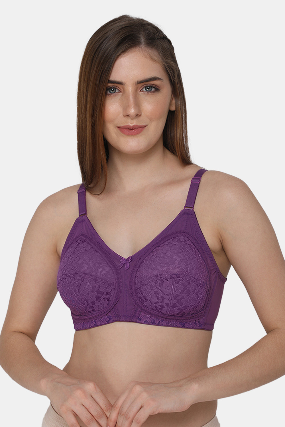 Buy Essential Lace Non Padded Wired Full Cup Bridal Wear Lace Bra Full  Support Bra - Purple Online