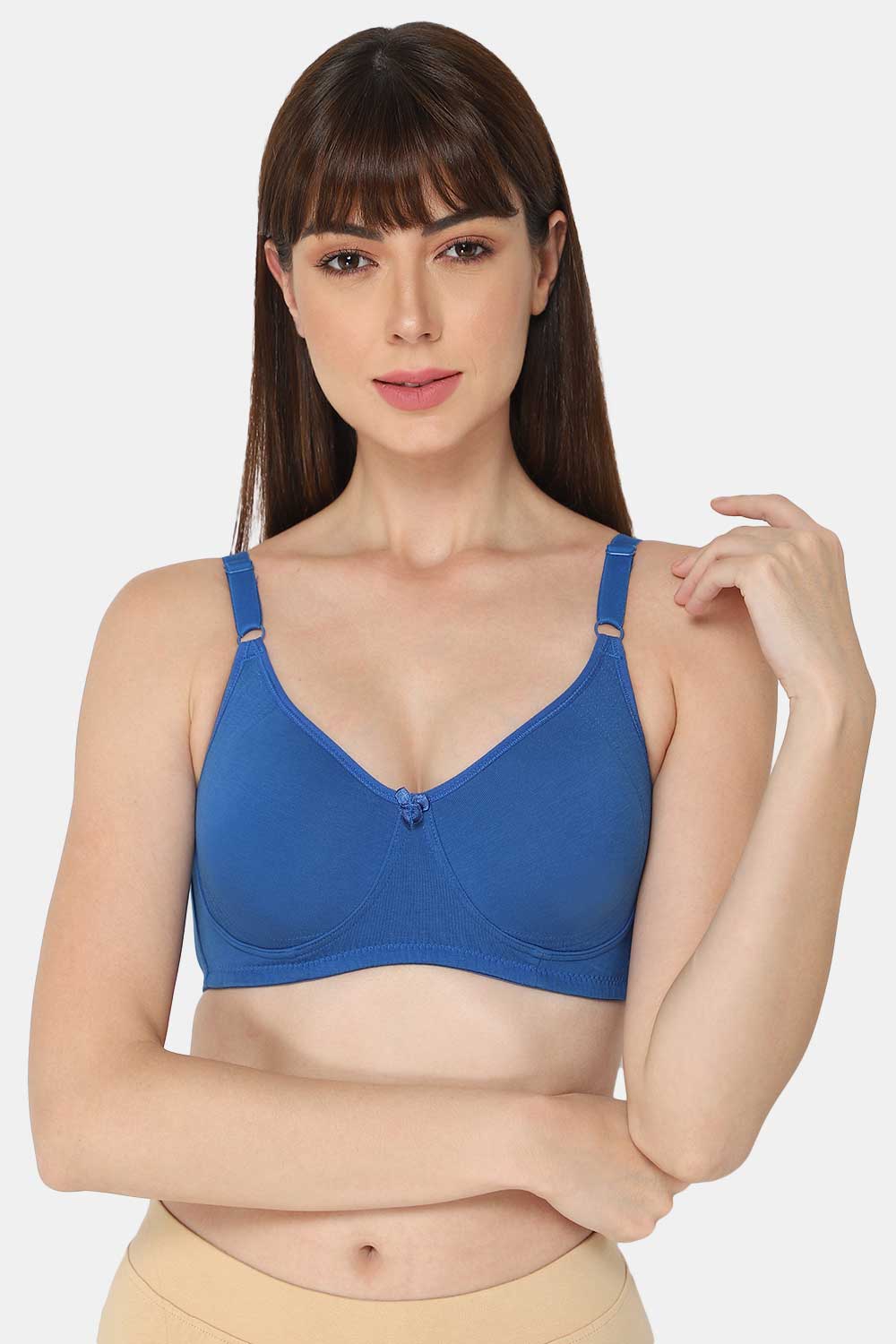 High Coverage Cotton Blend Non-Padded Non-Wired Intimacy T-Shirt Saree Bra  - ES02 - Blue Shade