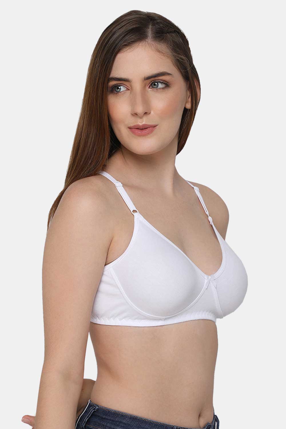Women's Cotton Non-Padded Non-Wired Low Coverage Daily Use Regular Bra White