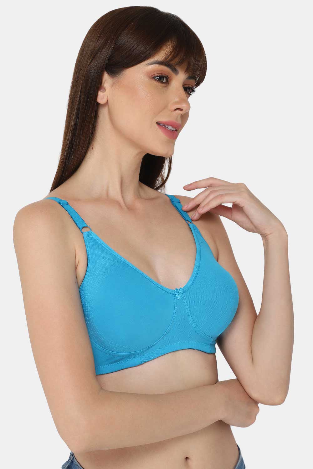 Intimacy High Coverage Cotton Blend  Non-Wired  T-Shirt Saree Bra- Blue