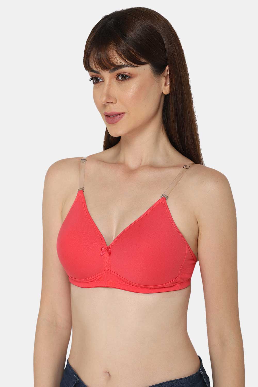 Buy online Wine Cotton Bra With Transparent Straps from lingerie
