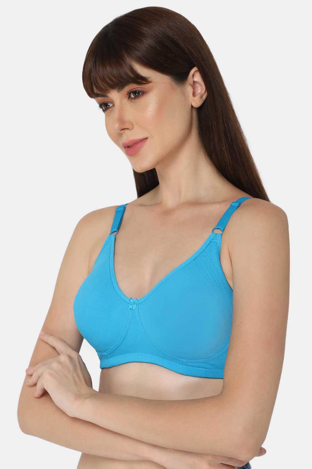 Intimacy High Coverage Cotton Blend Non-Padded T-Shirt Saree Bra-Blue