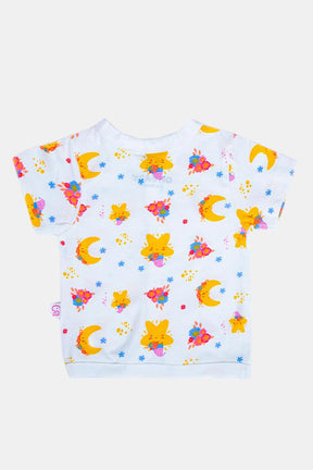 Oh Baby Star Print V- Neck Half Sleeve - HS01 Size   0m-3m Color Off White